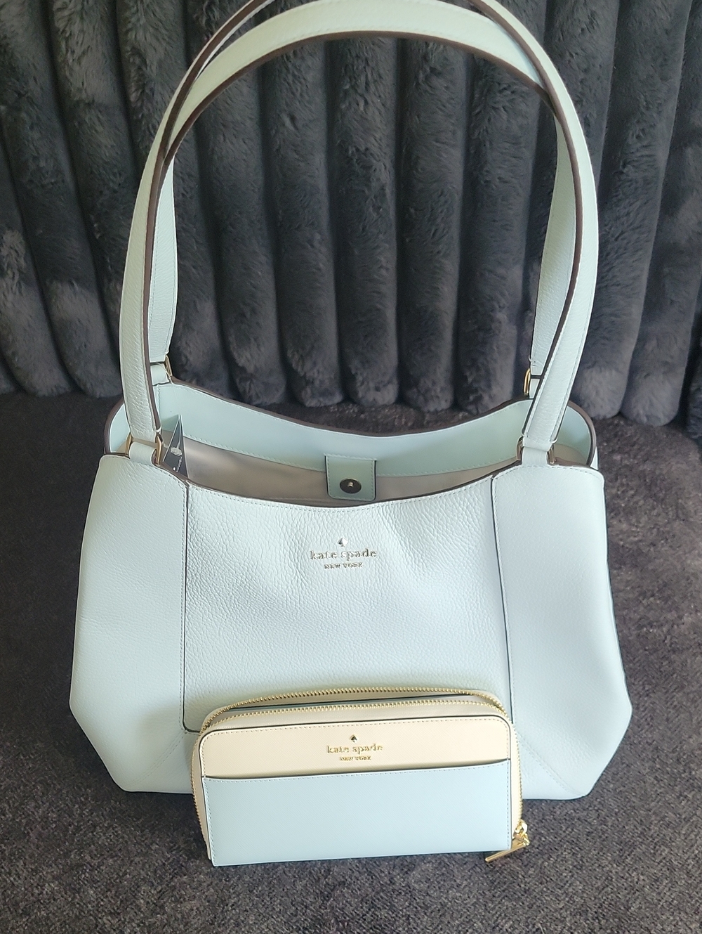 kate spade Light Blue Leather Shoulder Bag with Cream-Trim Wallet